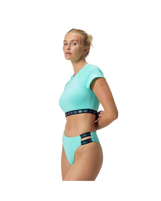 Speedo Blue Solid Logo Elastic Crop Top
