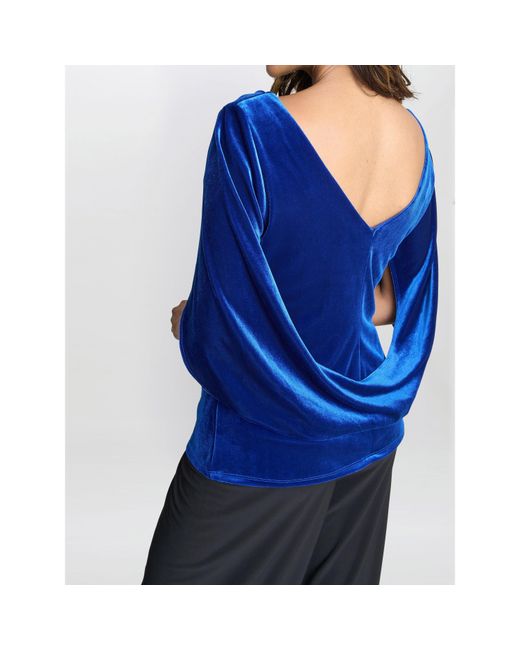 Gina Bacconi Blue Merna Draped Velvet Blouse