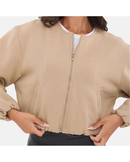 I Saw It First Gray Bubble Hem Long Sleeve Bomber Jacket