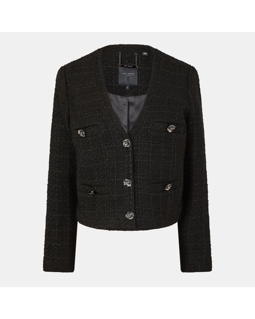 Ted Baker Black Rose Button Cropped Hybrid Jacket