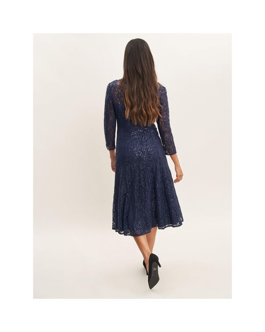 Gina Bacconi Blue Elianna Midi Sequin Lace Cocktail Dress