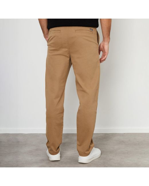 Threadbare Brown Cotton Straight Leg Pleated Chino Trousers With St for men