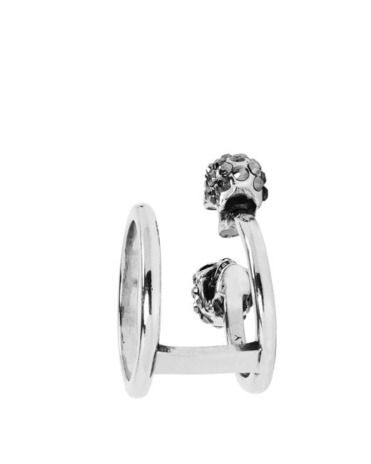McQueen White Skull Brass Double Ring