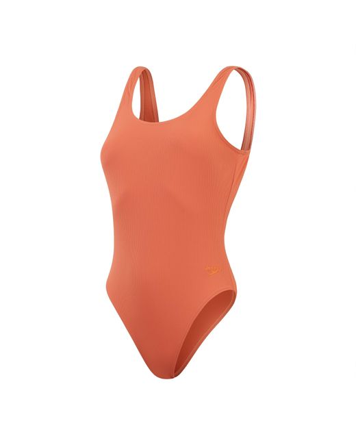 Speedo Orange Textured Belted Deep U-Back One Piece Swimsuit