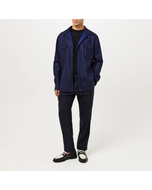 Brioni Blue Mother-Of-Pearl Button Natural Stretch Overshirt for men