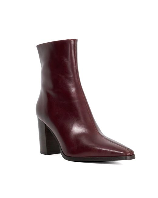 Dune Brown Patent Ankle Heeled Boots