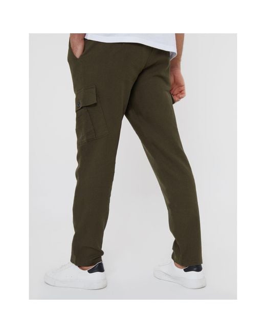 Threadbare Green Linen Cargo Trousers for men