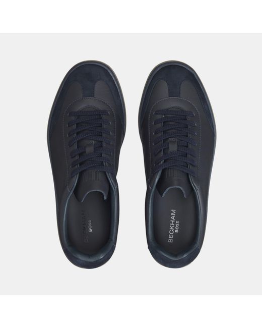 Boss Blue Zarek Suede Leather Low-Top Trainers for men