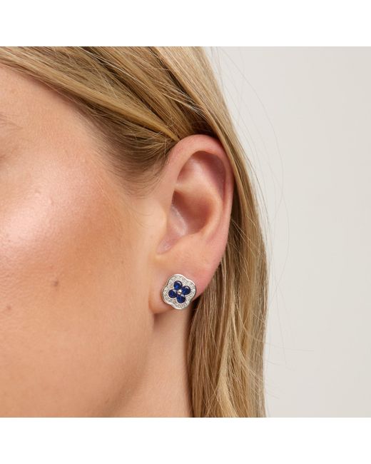 Jon Richard Blue Rhodium Plated Crystal And Sapphire Clover Studs