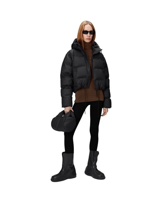 Rains Black Alta Water-Resistant Quilted Short Puffer Jacket