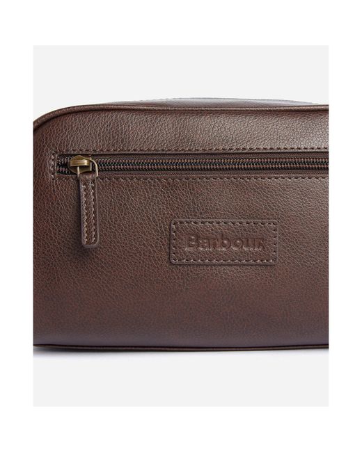Barbour Brown Leather Washbag for men