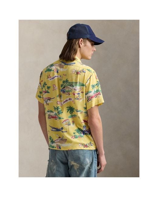 Polo Ralph Lauren Yellow Rayon Bear Short-Sleeve Patterned Shirt for men