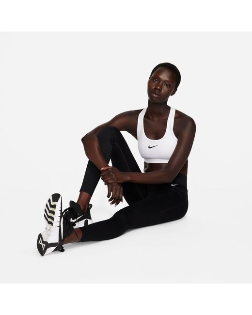 Nike White Swoosh Medium-Support 1-Piece Pad Sports Bra