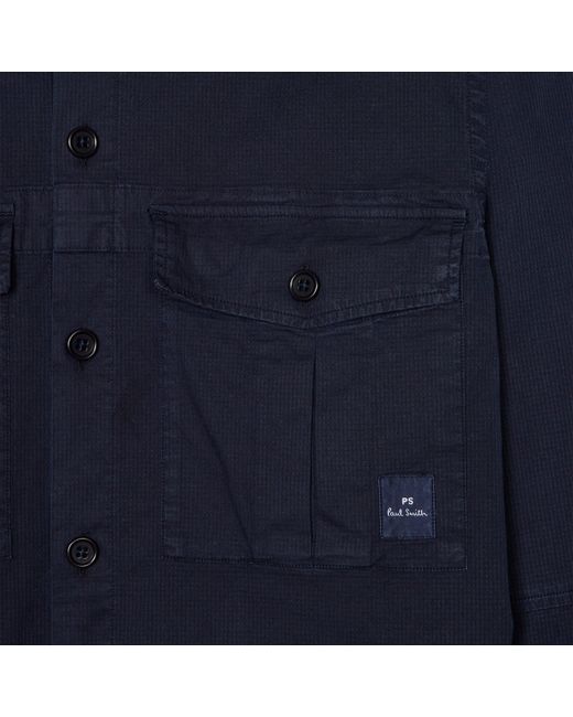Paul Smith Blue Utility Long-Sleeve Plain Shirt for men