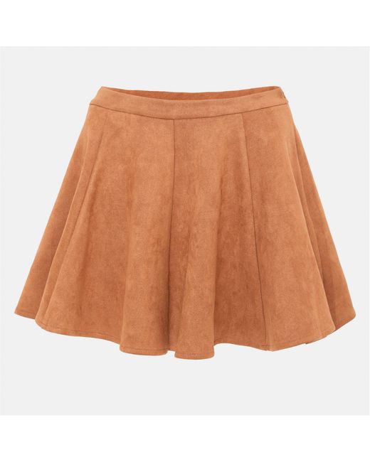 I Saw It First Brown Faux Suede Skater Skirt