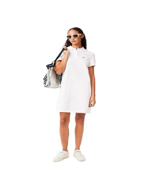 Lacoste White Ef7767 Collared Neck Knee Length T-Shirt Dress