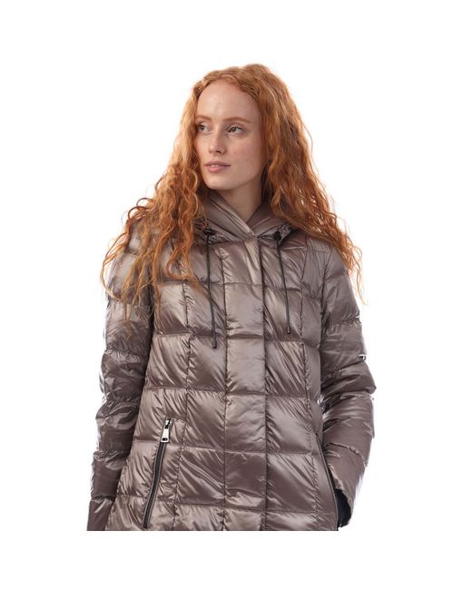 DKNY Brown Zip Front Down Filled Long Puffer Jacket