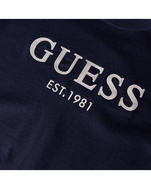 Guess Blue Regular Fit Embroidered T-Shirt for men