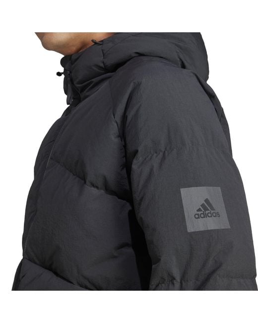 Adidas Black Big Baffle Water Resistant Duck Down Long Sleeve Down Jacket for men