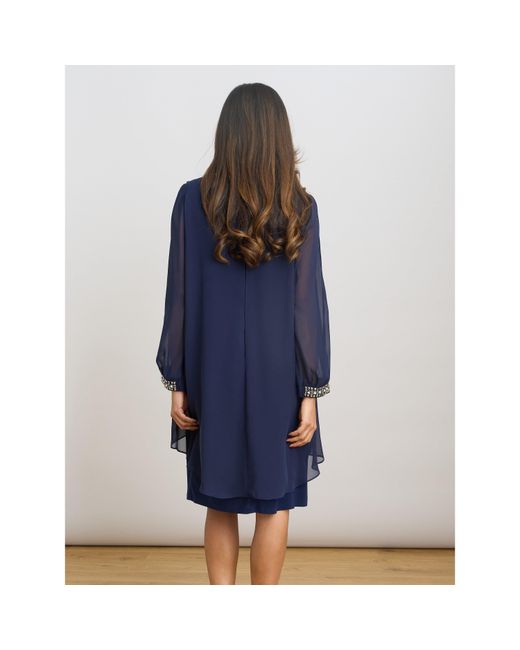 Gina Bacconi Blue Lexie Embellished Sleeves Dress