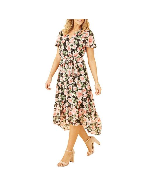 Mela London Metallic Floral Dipped Hem Wrap Dress