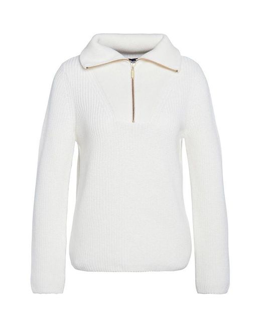Barbour White Prost Half-zip Knitted Jumper