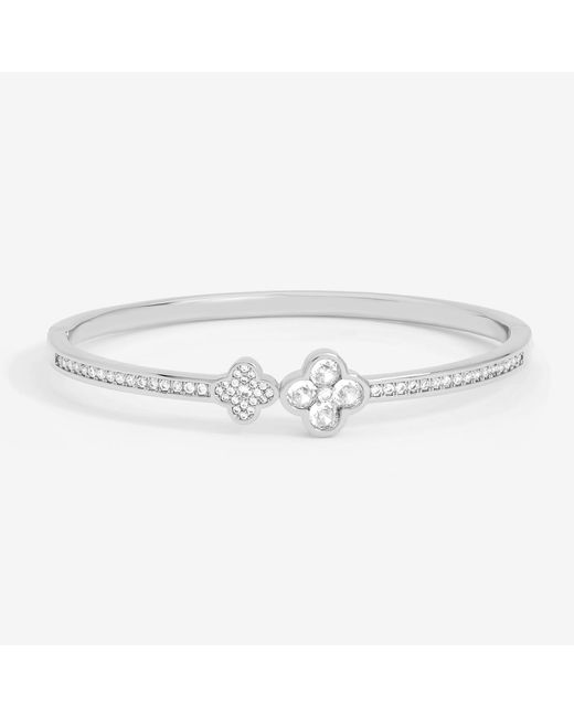 Jon Richard Metallic Rhodium Plated And Pave Clover Bangle