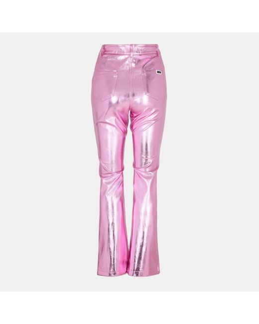 Amy Lynn Pink Metallic Flare Leather Trousers