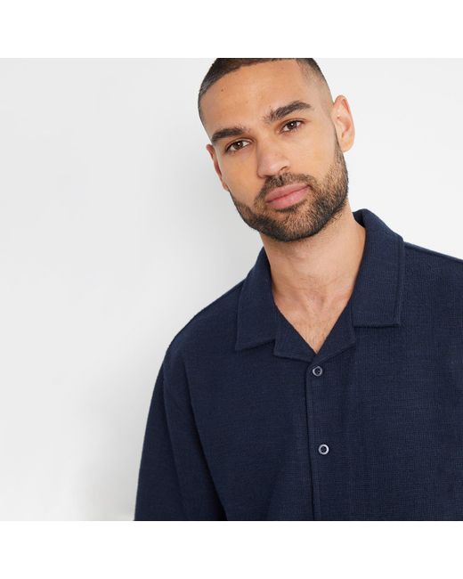 Threadbare Blue Antti Textured Revere Collar Short Sleeve Shirt for men