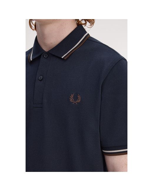 Fred Perry Blue Short Sleeve Twin Tipped Polo Shirt for men