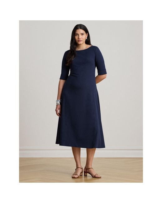 Ralph Lauren Blue Boat-Neck Jersey Midi Dress