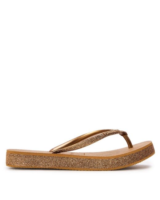 Havaianas Brown Slim Flatform Sparkle Flip Flops