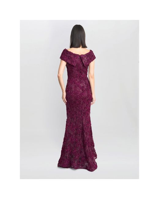 Gina Bacconi Purple Brigette Off Shoulder Lace Maxi Dress