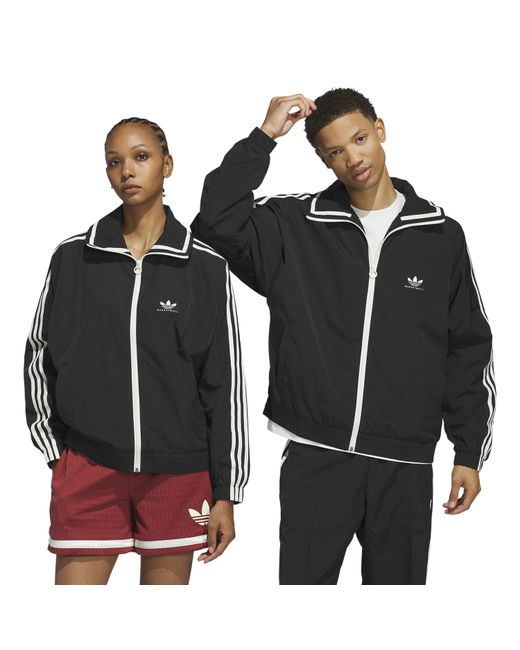 Adidas Black Three Stripes Patterned Collared Neck Shell Jacket for men