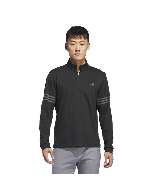 Adidas Black 3 Stripe Zip Top for men