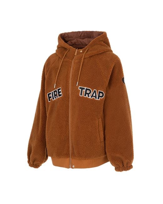 Firetrap Brown Reversible Sherpa Fleece Hooded Full Zip Long Sleeve Teddy Coat