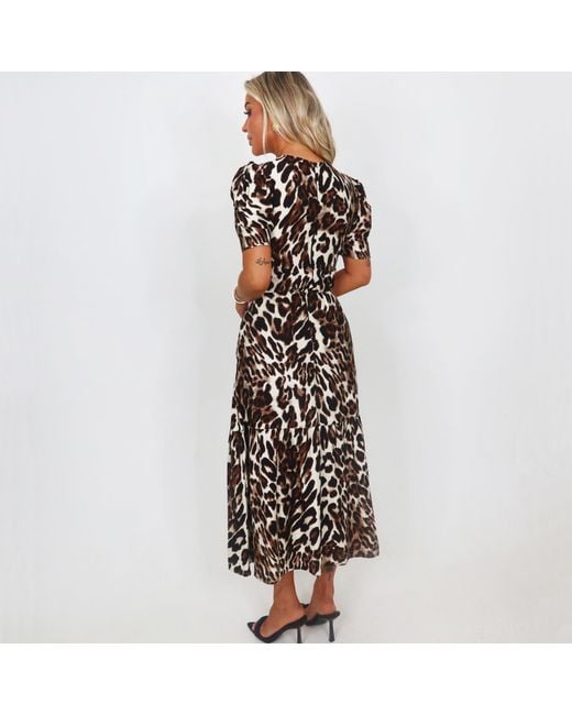 AX Paris Brown Leopard Print Puff Sleeve Smock Midi Dress