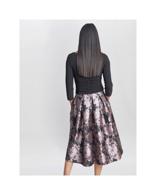 Gina Bacconi Black Hannah Floral Printed Jacquard Dress