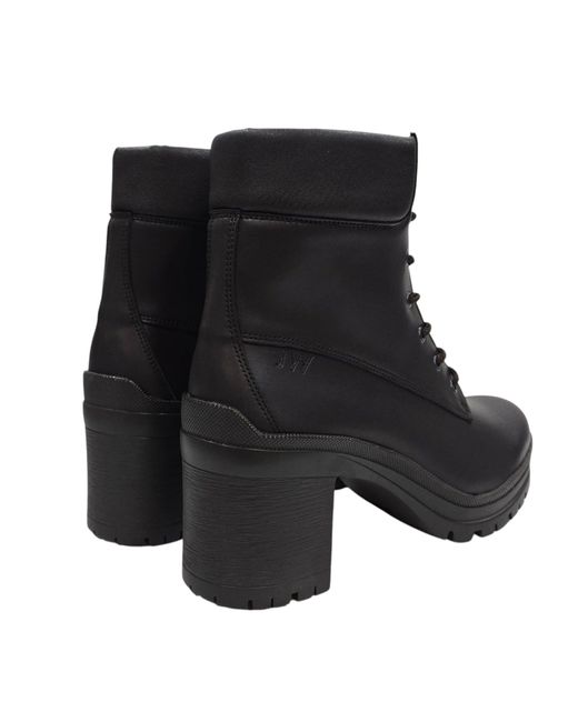 Jack Wills Black Premium Leather Block Heel Lace Up Ankle Boots