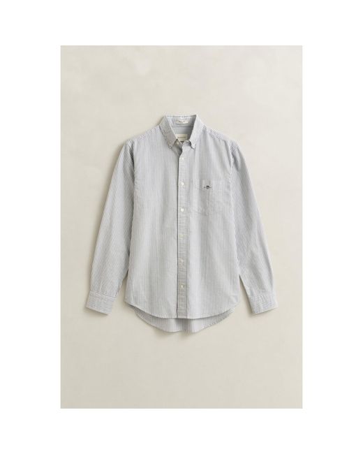 Gant Gray Regular Fit Banker Stripe Classic Oxford Shirt for men