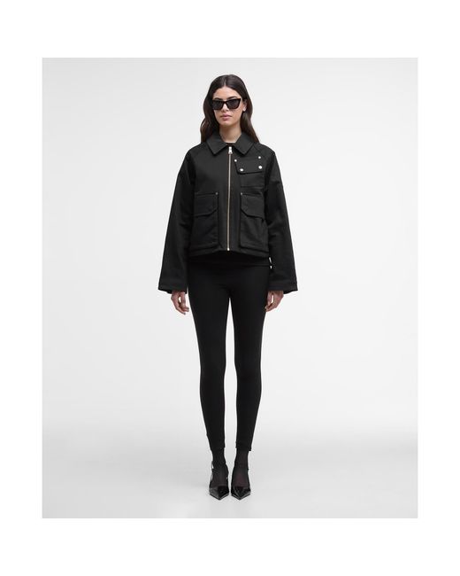 Barbour Black Warlock Heavy Cotton Faux-Velvet Collar Boxy Coach Jacket
