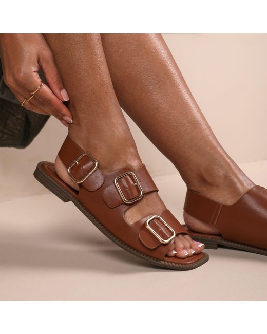 Where's That From Brown Pu Cher Flatform Sandal