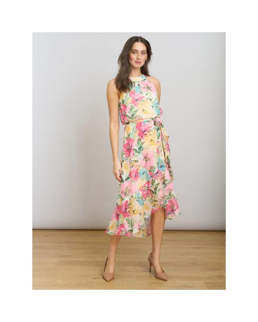 Gina Bacconi Pink Beatrice Lurex Chiffon Dress