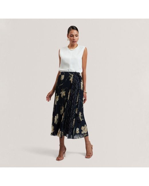Ted Baker Blue Print Midi Skirt