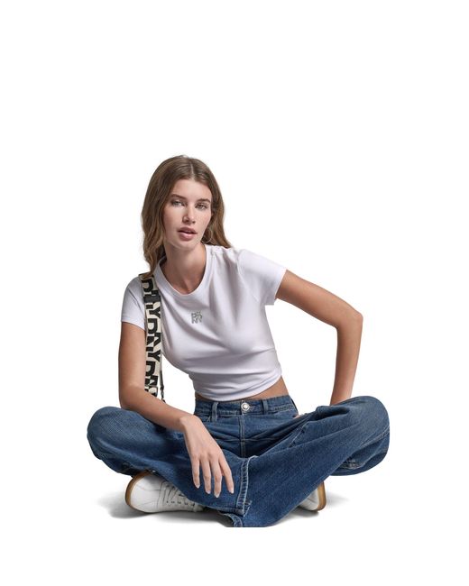 DKNY Blue Jeans Rhinestone Logo Baby Tee