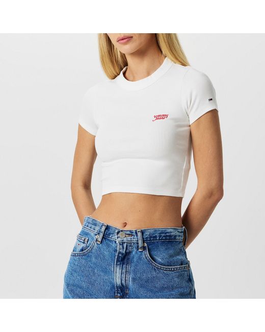Tommy Hilfiger White Slim Script Crop Top
