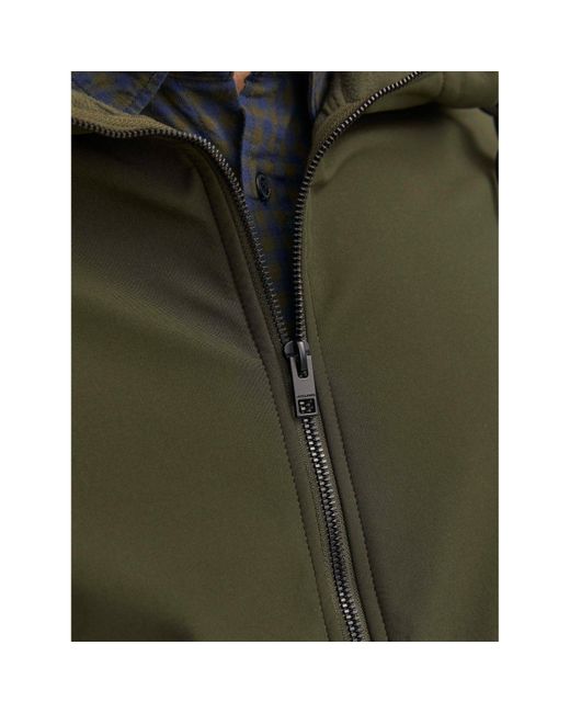 Jack & Jones Green Zipped Hooded Softshell Jacket for men