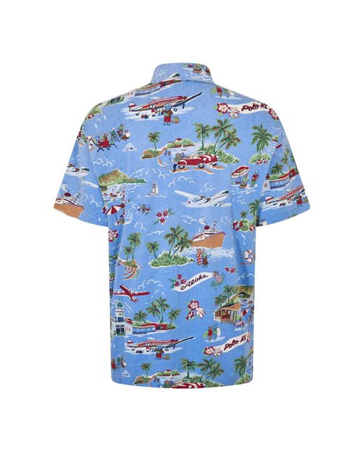 Polo Ralph Lauren Blue Standard Fit Bear Linen-Cotton Polo for men