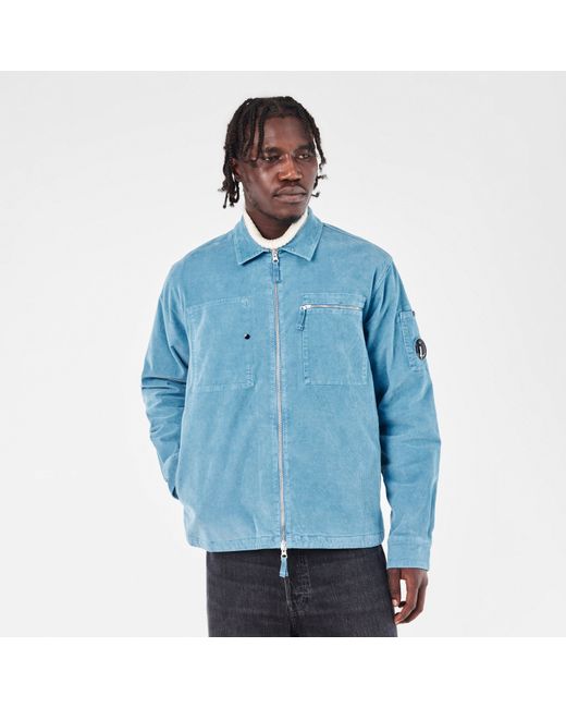 C P Company Blue Corduroy Long Sleeve Zip Overshirt for men