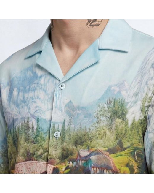 Twisted Tailor Blue Lorcan Landscape Print Revere Shirt for men